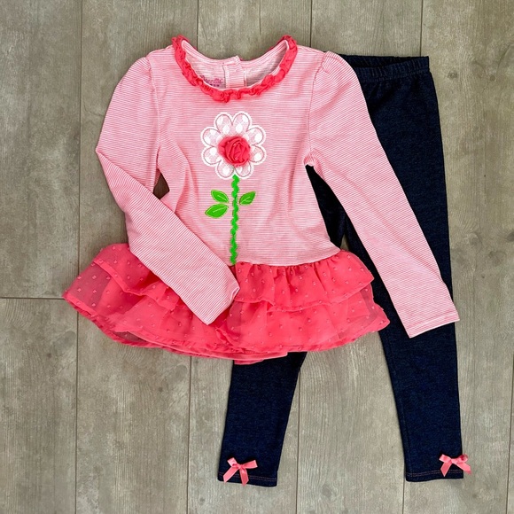 Nannette Lepore Girls Floral Striped Ruffle Matching Outfit Set - Picture 4 of 11